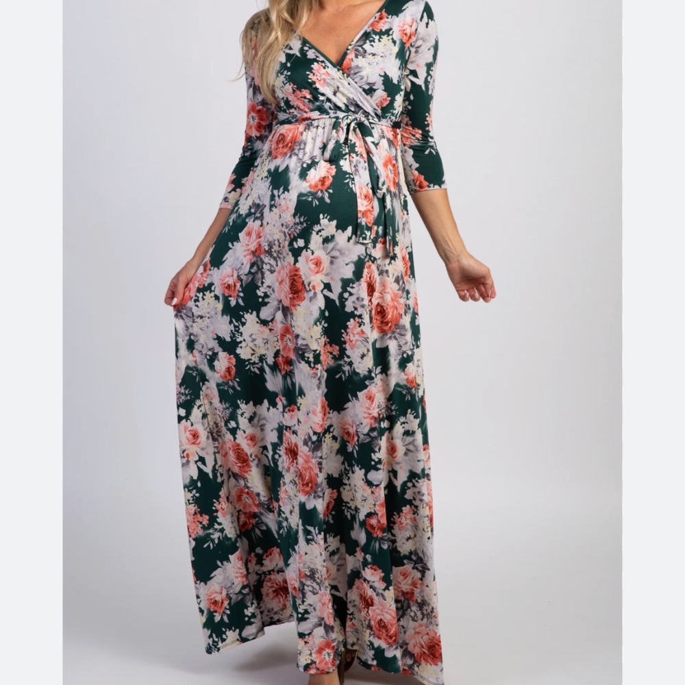 Green floral maternity maxi dress